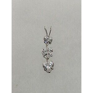 10K White Gold Three Heart CZ Pendant Elegant Sparkly Fine Jewelry Gift